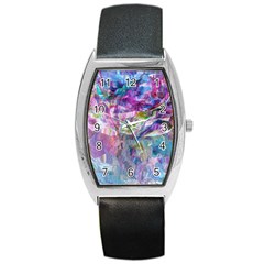 Fuchsia On Turquoise Flow Barrel Style Metal Watch by kaleidomarblingart