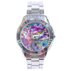 Fuchsia On Turquoise Flow Stainless Steel Analogue Watch by kaleidomarblingart