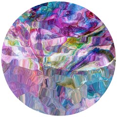 Fuchsia On Turquoise Flow Wooden Puzzle Round by kaleidomarblingart