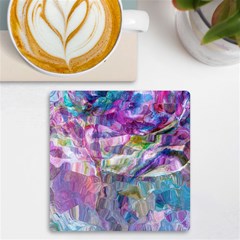 Fuchsia On Turquoise Flow Uv Print Square Tile Coaster  by kaleidomarblingart