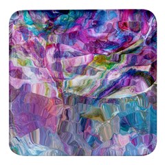 Fuchsia On Turquoise Flow Square Glass Fridge Magnet (4 Pack) by kaleidomarblingart