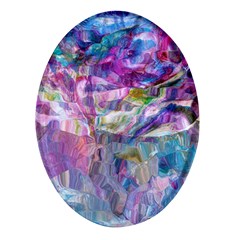 Fuchsia On Turquoise Flow Oval Glass Fridge Magnet (4 Pack) by kaleidomarblingart