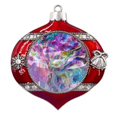 Fuchsia On Turquoise Flow Metal Snowflake And Bell Red Ornament