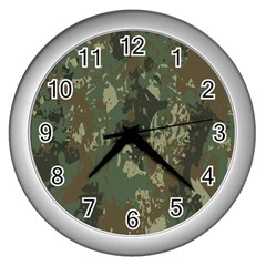 Camouflage Splatters Background Wall Clock (silver) by Grandong