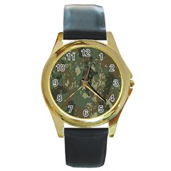 Camouflage Splatters Background Round Gold Metal Watch by Grandong