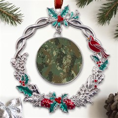 Camouflage Splatters Background Metal X mas Wreath Holly Leaf Ornament by Grandong