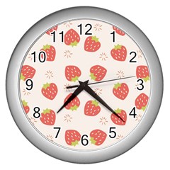 Strawberries Pattern Design Wall Clock (silver) by Grandong