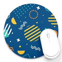 Flat Design Geometric Shapes Background Round Mousepad by Grandong