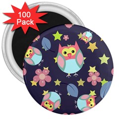 Owl Stars Pattern Background 3  Magnets (100 Pack) by Grandong