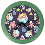 Owl Stars Pattern Background Color Wall Clock Front