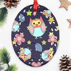 Owl Stars Pattern Background Oval Filigree Ornament (two Sides) by Grandong