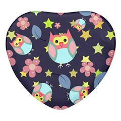 Owl Stars Pattern Background Heart Glass Fridge Magnet (4 Pack) by Grandong