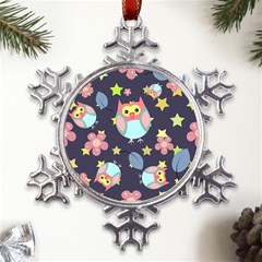 Owl Stars Pattern Background Metal Large Snowflake Ornament by Grandong