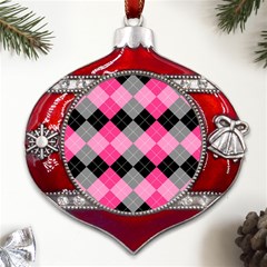 Seamless Argyle Pattern Metal Snowflake And Bell Red Ornament by Grandong