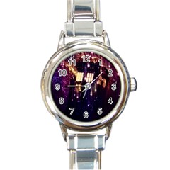 Tardis Regeneration Art Doctor Who Paint Purple Sci Fi Space Star Time Machine Round Italian Charm Watch by Cemarart