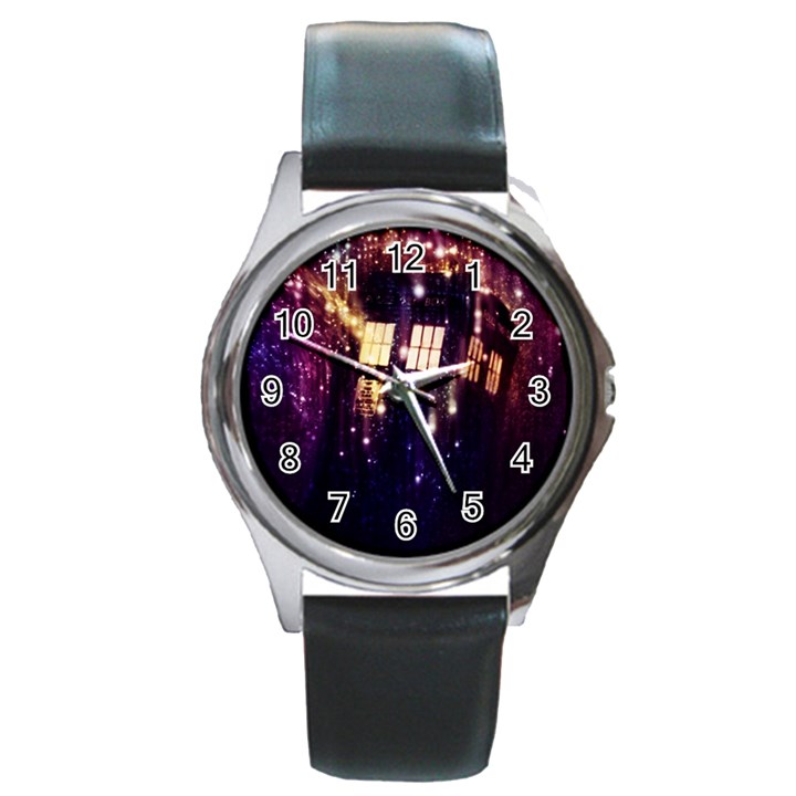 Tardis Regeneration Art Doctor Who Paint Purple Sci Fi Space Star Time Machine Round Metal Watch