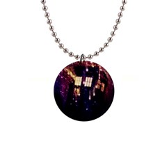 Tardis Regeneration Art Doctor Who Paint Purple Sci Fi Space Star Time Machine 1  Button Necklace by Cemarart