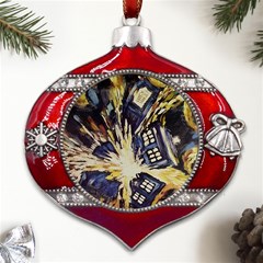 Tardis Doctor Who Pattern Metal Snowflake And Bell Red Ornament by Cemarart