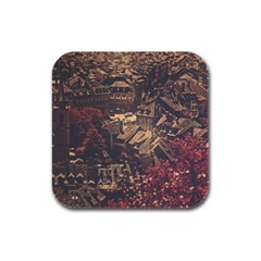 Vintage Cityscape City Retro Old Rubber Square Coaster (4 Pack) by Cemarart