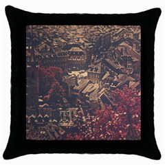 Vintage Cityscape City Retro Old Throw Pillow Case (black) by Cemarart