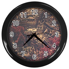 Vintage Cityscape City Retro Old Wall Clock (black) by Cemarart