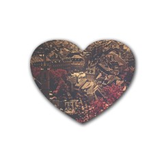 Vintage Cityscape City Retro Old Rubber Coaster (heart) by Cemarart