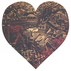 Vintage Cityscape City Retro Old Wooden Puzzle Heart by Cemarart