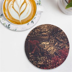 Vintage Cityscape City Retro Old Uv Print Round Tile Coaster by Cemarart