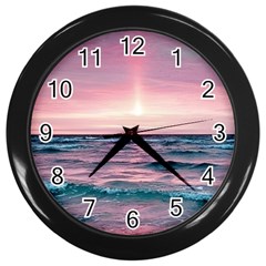 Sunset Ocean Beach Catcher Dream Evening Night Sunset Wall Clock (black) by Cemarart