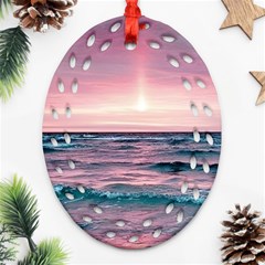 Sunset Ocean Beach Catcher Dream Evening Night Sunset Oval Filigree Ornament (two Sides) by Cemarart