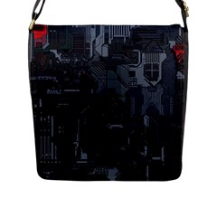 Abstract Tech Computer Motherboard Technology Flap Closure Messenger Bag (l) by Cemarart