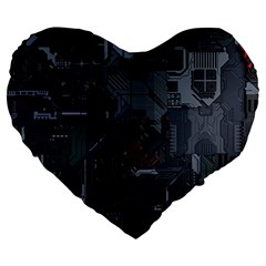 Abstract Tech Computer Motherboard Technology Large 19  Premium Flano Heart Shape Cushions by Cemarart