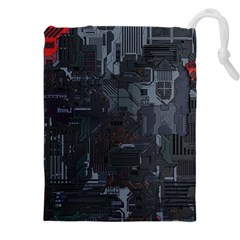 Abstract Tech Computer Motherboard Technology Drawstring Pouch (4xl) by Cemarart