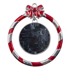 Abstract Tech Computer Motherboard Technology Metal Red Ribbon Round Ornament by Cemarart