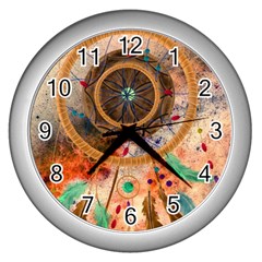 Dream Catcher Colorful Vintage Wall Clock (silver) by Cemarart