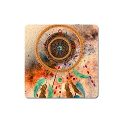 Dream Catcher Colorful Vintage Square Magnet by Cemarart