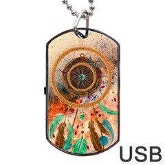 Dream Catcher Colorful Vintage Dog Tag Usb Flash (one Side) by Cemarart