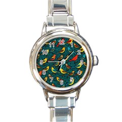 Bird Pattern Colorful Round Italian Charm Watch by Cemarart