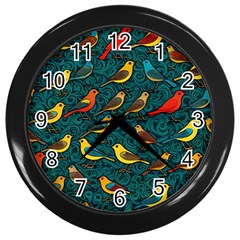 Bird Pattern Colorful Wall Clock (black) by Cemarart