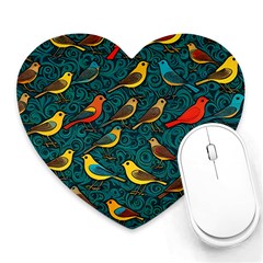 Bird Pattern Colorful Heart Mousepad by Cemarart