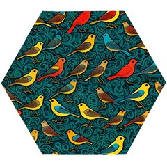 Bird Pattern Colorful Wooden Puzzle Hexagon by Cemarart