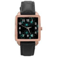 Space Time Abstract Pattern Alien Dark Green Pattern Rose Gold Leather Watch  by Cemarart