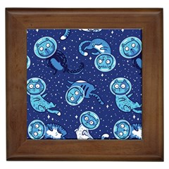 Cat Astronaut Space Suit Pattern Framed Tile by Cemarart