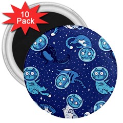 Cat Astronaut Space Suit Pattern 3  Magnets (10 Pack)  by Cemarart