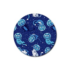 Cat Astronaut Space Suit Pattern Rubber Coaster (round) by Cemarart