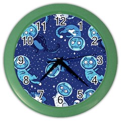 Cat Astronaut Space Suit Pattern Color Wall Clock by Cemarart