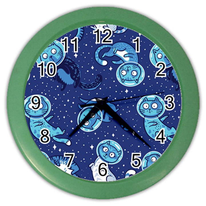 Cat Astronaut Space Suit Pattern Color Wall Clock