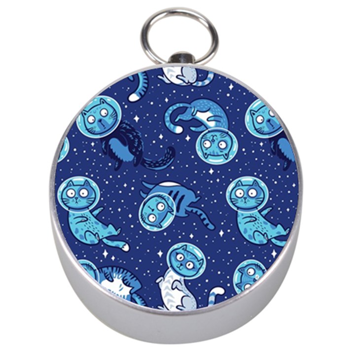 Cat Astronaut Space Suit Pattern Silver Compasses