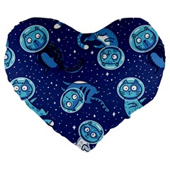 Cat Astronaut Space Suit Pattern Large 19  Premium Flano Heart Shape Cushions by Cemarart