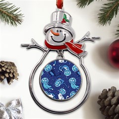 Cat Astronaut Space Suit Pattern Metal Snowman Ornament by Cemarart